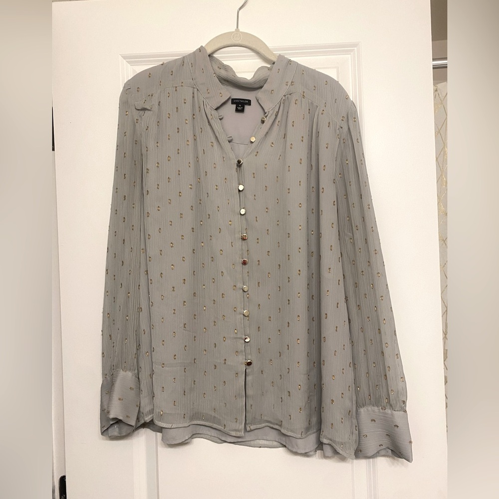 Ann Taylor Light Blue Blouse with Gold Dot Accents